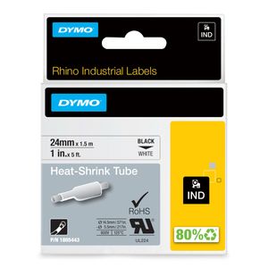 Labeltape krimpkous DYMO IND RHINO 1805443 Polyolefine Tapekleur: Wit Tekstkleur:Zwart 24 mm 1.5 m