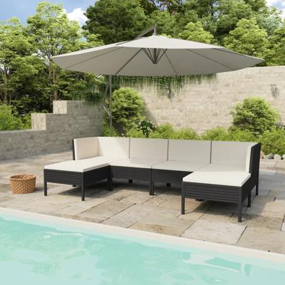 6-delige Loungeset met kussens poly rattan zwart