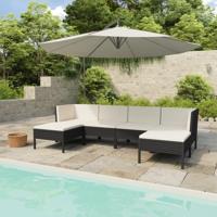 6-delige Loungeset met kussens poly rattan zwart