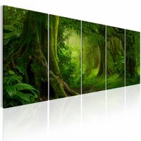 Schilderij - Tropische Jungle  , boom , 5 luik - thumbnail