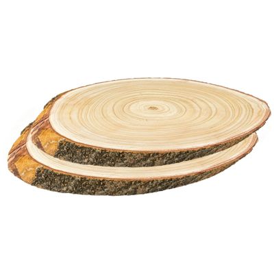Grote decoratie boomschijven - 2x - hout - 51 x 32 x 4 cm - ovaal