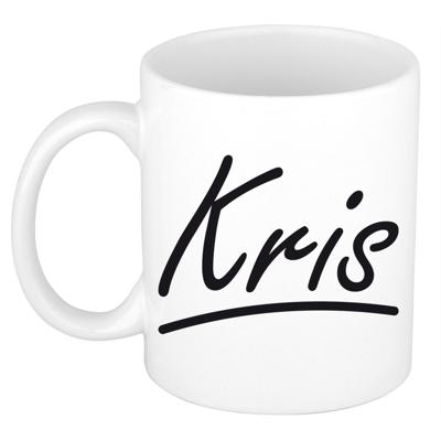 Kris Naam koffiemok - beker - met sierlijke letters - wit - 300 ml - Cadeau - Dames Kris Naam koffiemok - beker - met sierlijke letters - wit - 300 ml - Cadeau - Dames