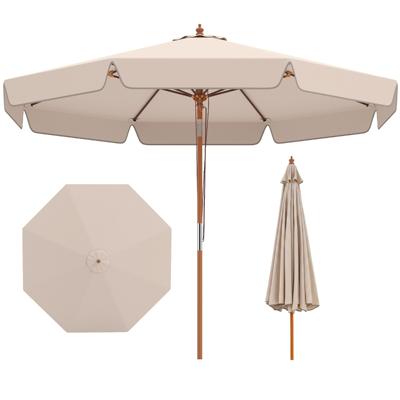 300 cm Gekartelde Parasol Marktparasol met Kantelmechanisme Tuinparasol met Houten Stok Geventileerde Top & 8 Baleinen Katrolsysteem Hangparasol-Beige