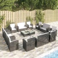 16-delige Loungeset met kussens poly rattan zwart