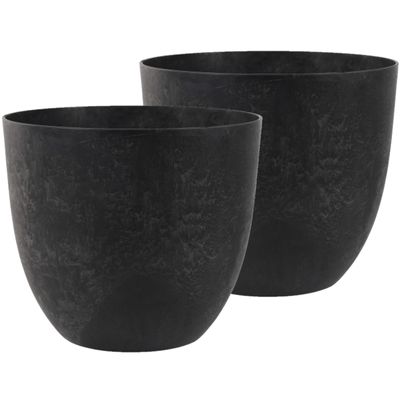2x stuks bloempot/plantenpot van gerecycled kunststof zwart D38 en H33 cm