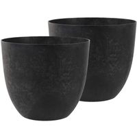 2x stuks bloempot/plantenpot van gerecycled kunststof zwart D38 en H33 cm