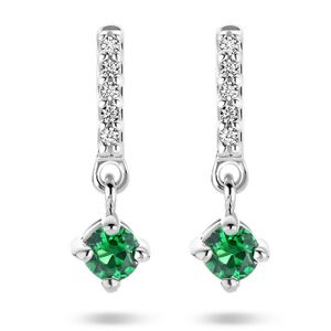 Oorhangers zilver-zirconia-synthetisch smaragd wit-groen 4,5 x 14 mm