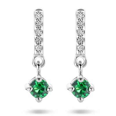 Oorhangers zilver-zirconia-synthetisch smaragd wit-groen 4,5 x 14 mm