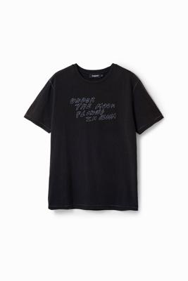 T-shirt met tekst en kat - BLACK - S