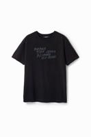 T-shirt met tekst en kat - BLACK - S