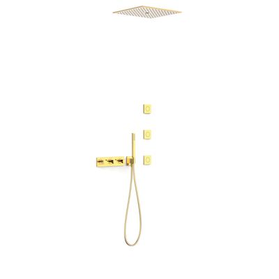 Regendouche set Tres B-System | Inbouw | Thermostaatkraan | 4-weg | Rechthoekig | 24k Goud glans 24k Goud glans
