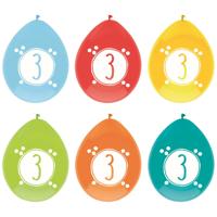 Haza party Ballonnen - 3 jaar - leeftijd verjaardag - 6x stuks - 30 cm - versiering - feestartikele