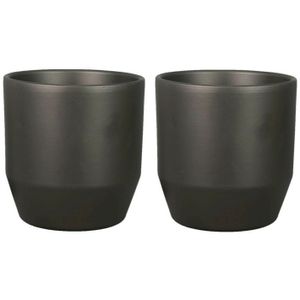 Set van 2x plantenpot/bloempot keramiek mat antraciet - D19.5/H18.5 cm