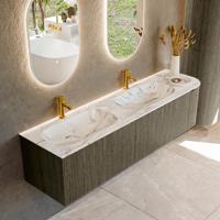 Badmeubel Mondiaz Kurve-Dlux | 175 cm cm | Meubelkleur Shadow | Wastafelkleur Glace | Solid surface | Dubbel / Links spoelbak | 2 kraangaten