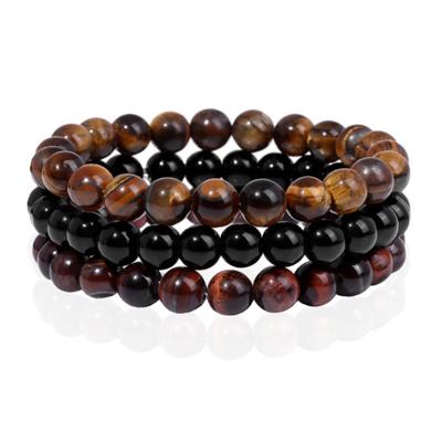 Memphis Stacked Heren Armbanden set - 8mm Tiger Onyx-17cm