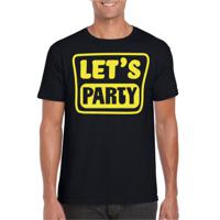 Verkleed T-shirt voor heren - lets party - zwart - glitter geel - carnaval/themafeest