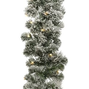 3x Groene dennenslinger kerstslingers met sneeuw en licht 270 x 25 cm   -