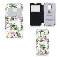 Samsung Galaxy S5 Mini Telefoonhoesje met Pasjes Flamingo Palms - thumbnail