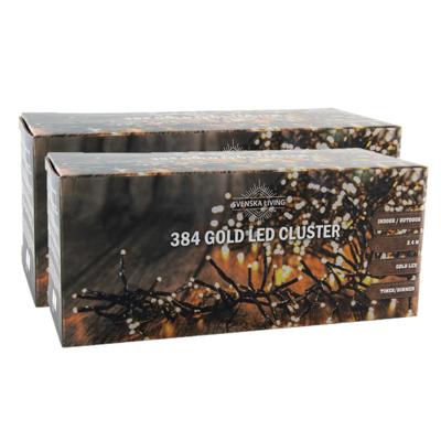 Clusterverlichting - 2x - 384 led lampjes - goud - 240 cm - lichtsnoer - kerstverlichting