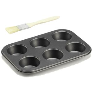 Muffins/cupcakes bakvorm/bakblik 26 x 18 cm - voor 6x stuks incl. beuken houten invetborstel   -