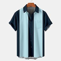 Gestreept Hawaii Casual Voor heren Overhemd met knopen Bowlingshirt Korte mouw Dagelijks Vakantie Zomer Strijkijzer Dichtknopen 3D-afdrukken Dun Zwart blauw Polyester Lightinthebox