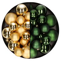 Kerstversiering kunststof kerstballen mix goud/donkergroen 6-8-10 cm pakket van 44x stuks