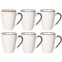 Koffiemokken Harlekijn - 6x stuks - Keramiek - wit/goud - 300 ml - 8 x 11 cm