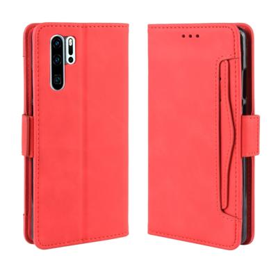 Portemonnee stijl huid voelen kalf patroon lederen draagtas voor Huawei P30 Pro met aparte kaartsleuf (rood)