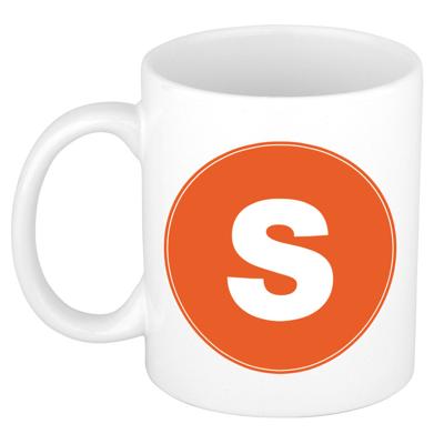 Koffie mok met de letter S - beker - oranje - eerste letter van een voornaam - wit - 300 ml Koffie mok met de letter S - beker - oranje - eerste letter van een voornaam - wit - 300 ml