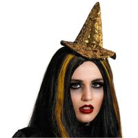 Halloween heksenhoed - mini hoedje op diadeem - one size - goud glitter - meisjes/dames Halloween heksenhoed - mini hoedje op diadeem - one size - goud glitter - meisjes/dames