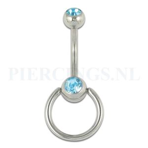 Navelpiercing aquamarijn met extra ring - jeweled