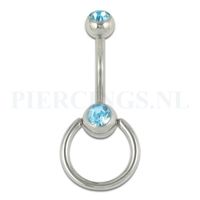 Navelpiercing aquamarijn met extra ring - jeweled