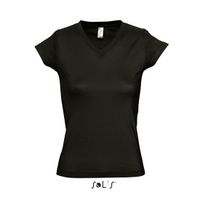 Dames t-shirt  V-hals zwart 100% katoen slimfit 44 (2XL)  -