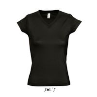 Dames t-shirt V-hals zwart 100% katoen slimfit - thumbnail