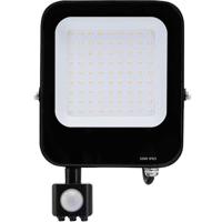 LED Bouwlamp met Bewegingssensor - 50W Schijnwerper IP65 - 4000K Mat Zwart