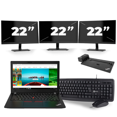 Lenovo Thinkpad A285 - AMD Ryzen 5 2500U - 12 inch - 8GB RAM - 256GB SSD - Windows 10 + 3x 22 inch Monitor