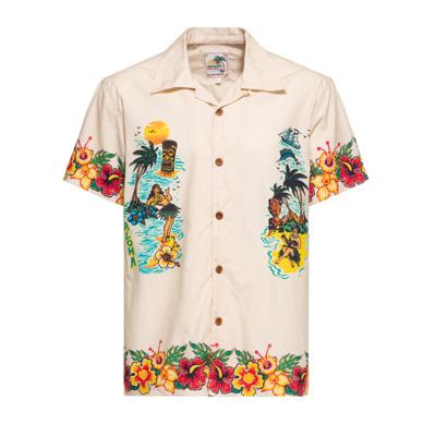 King Kerosin Honolulu Hawaiian Style Shirt Ecru-S
