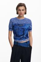 Gemêleerd tricot T-shirt - BLUE - M