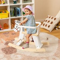 Houten Hobbelpaard in de Vorm van een Zebra met Afneembare Leuning Indoor Schommelspeelgoed DIY Functie voor Kinderen 3+