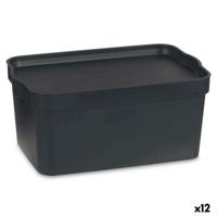 Opbergbak met Deksel Kipit Antraciet Plastic 7,5 L (12 Stuks)