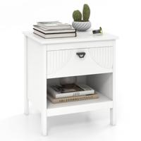 2-Laags Bijzettafel met Lade Houten Bijzettafel met Open Opbergplank Nachtkastje Compacte Salontafel voor de Woonkamer Wit