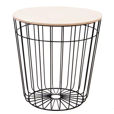 ITEM Bijzettafel - rond - zwart - ijzer en hout - 39 x 40.5 cm - decoratief en praktisch