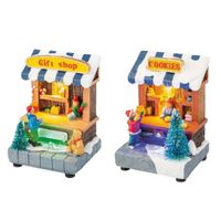 Set van 2x stuks Kerstdorp cadeau winkel en koekjes winkel met verlichting 11 cm - Kerstdorpen - thumbnail