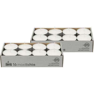 Enlightening Candles Waxinelichtjes - maxi - 32x - wit - 10 branduren - Geurloze kaarsen