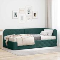 Hoekbedframe met matras Donkergroen 90 x 190 cm Stof