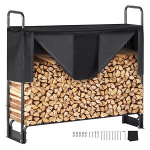 VEVOR brandhoutrek metaal 132x36x117cm brandhoutrek stalen frame gepoedercoat brandhout onderdak 200kg met waterdichte hoes stapelhulp houten onderdak voor veranda tuin terras tuin