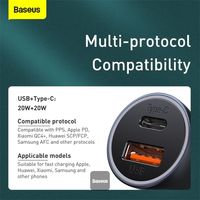 Baseus Golden Contactor Max Dual USB Snelle Autolader 60W - Zwart - thumbnail