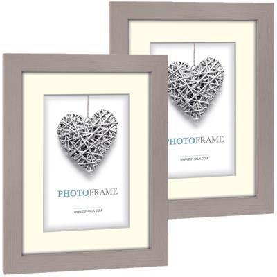 Fotolijst - 2x stuks - beige - 21 x 16 x 2 cm - hout - geschikt voor een foto van 9 x 13 cm of 13 x