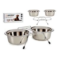 Dierenvoederbak Mascow Zilverkleurig Roestvrij staal 2,6 L 24,5 x 11 x 52,5 cm 54 x 27,5 x 12 cm 25 x 7,5 x 50 cm Dubbel