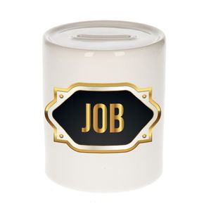 Naam cadeau spaarpot Job met gouden embleem